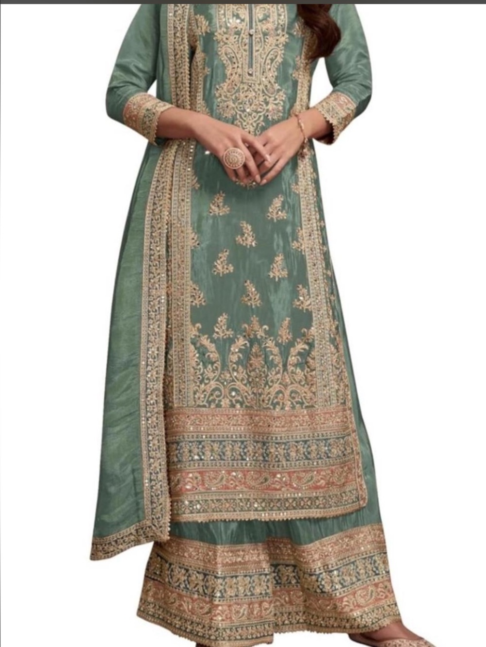Women’s Pakistani Salwar Kameez Teal With Gold Accent | Size XS